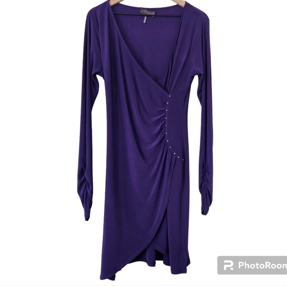 Hale Bob purple faux wrap long sleeve dress size L